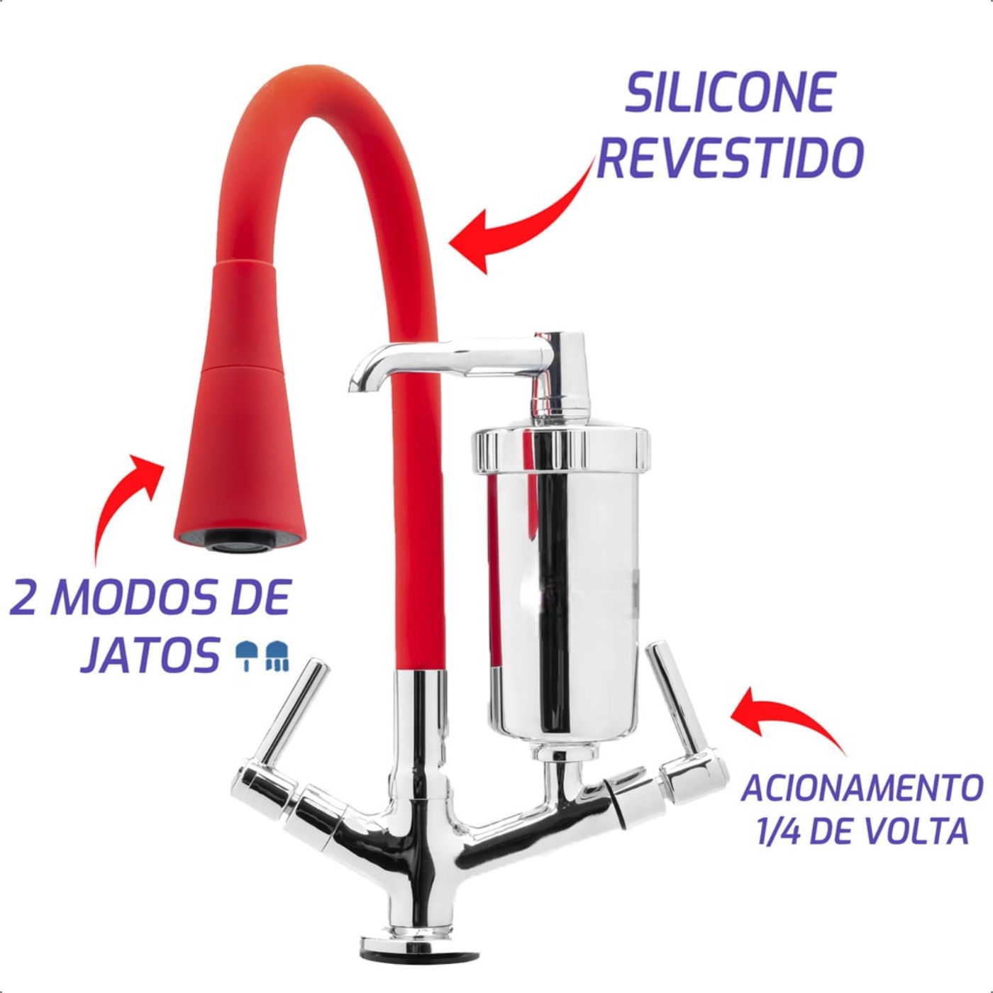 Torneira Com Filtro Gourmet Bancada Silicone Cone Vermelho - Imagem 7