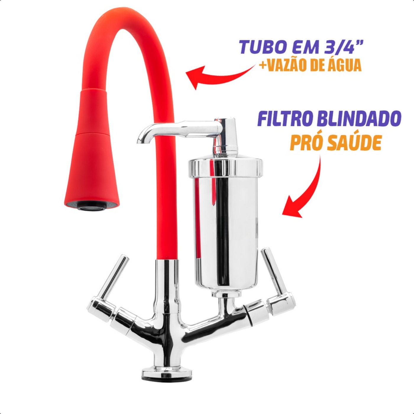 Torneira Com Filtro Gourmet Bancada Silicone Cone Vermelho - Imagem 5
