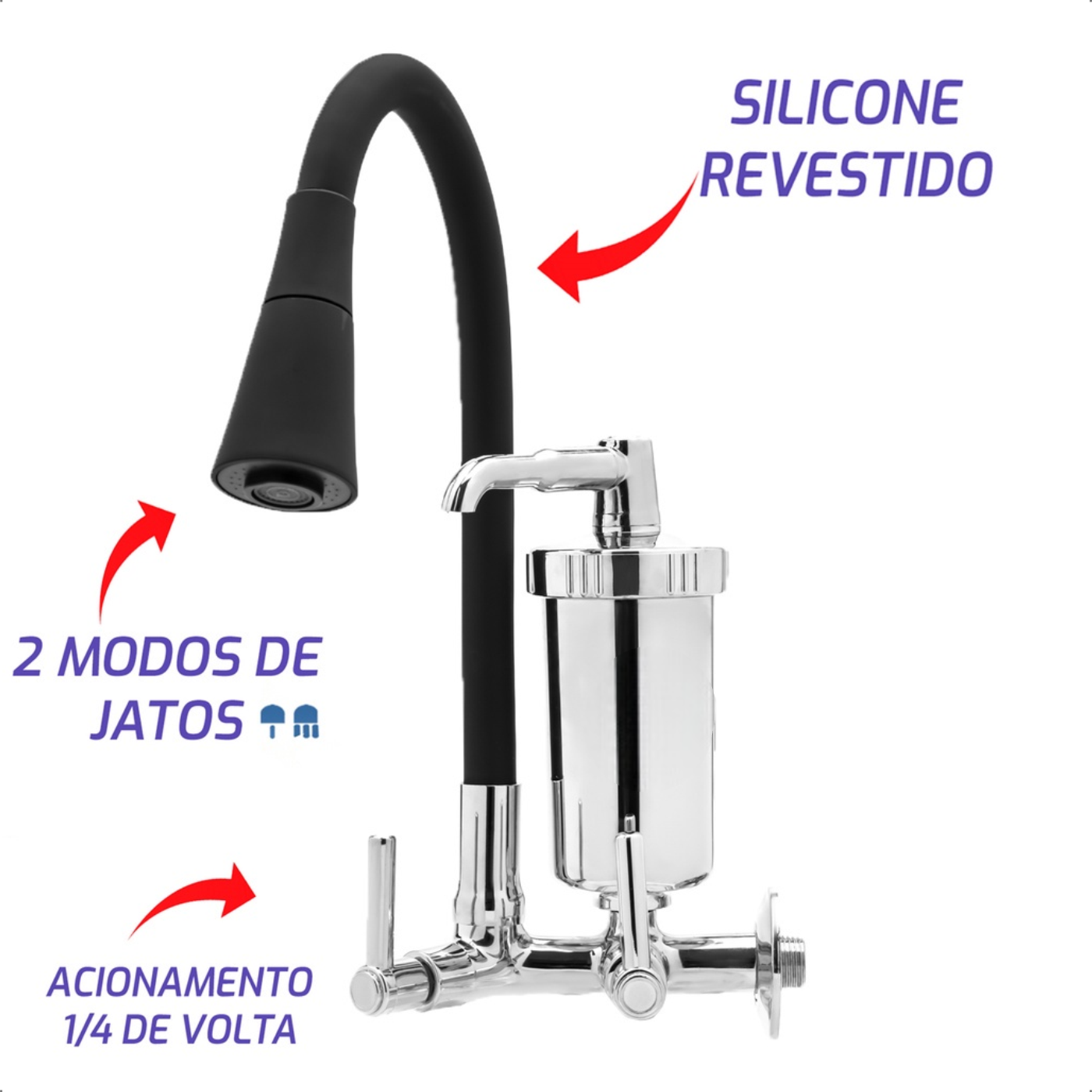 Torneira Com Filtro Gourmet Parede Emborrachada Cone Preto - Imagem 4
