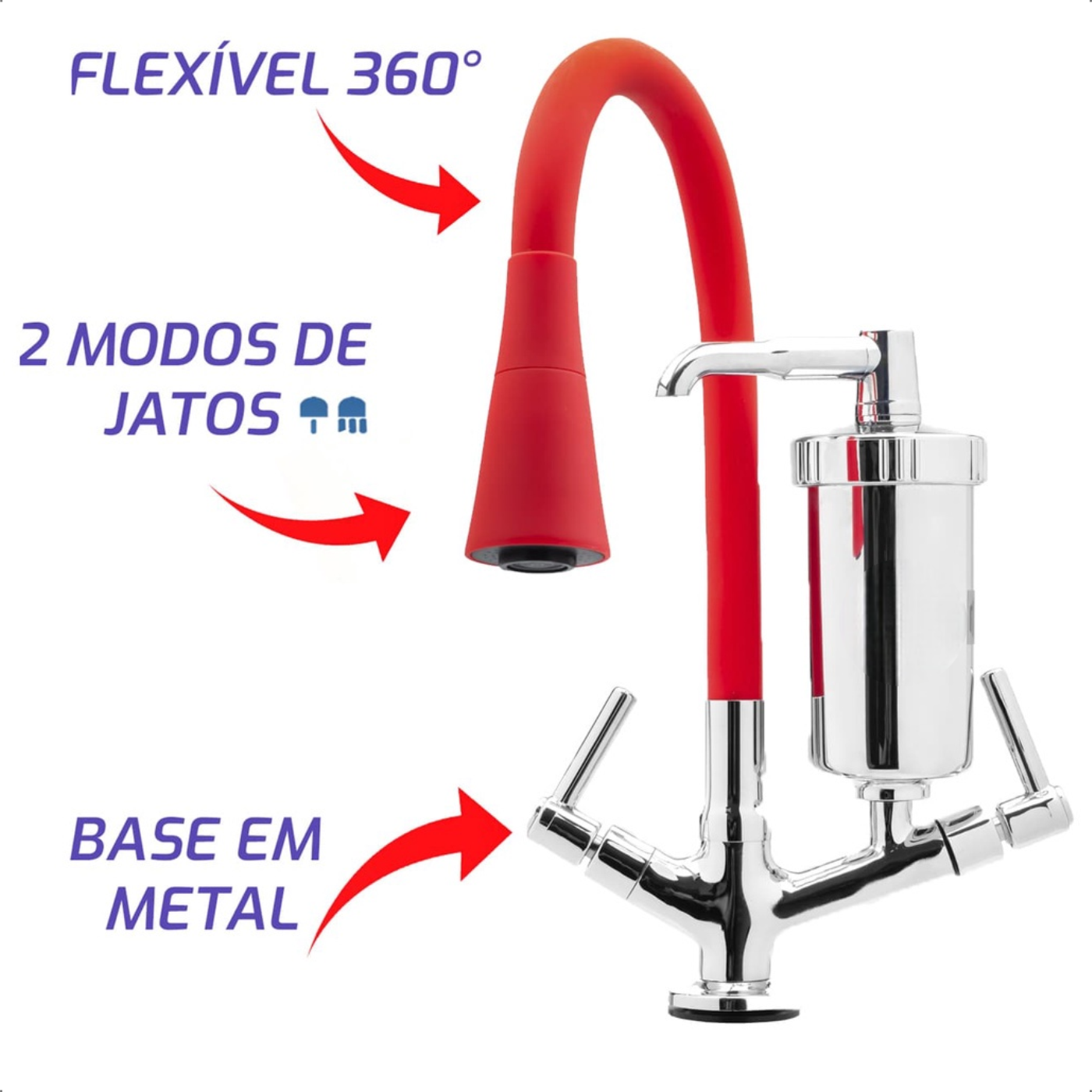 Torneira Com Filtro Gourmet Bancada Silicone Cone Vermelho - Imagem 4