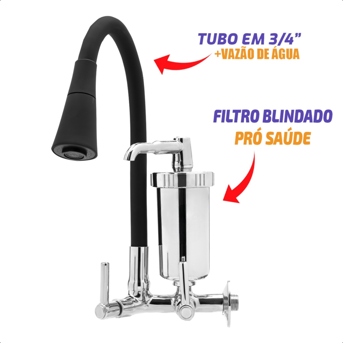 Torneira Com Filtro Gourmet Parede Emborrachada Cone Preto - Imagem 5
