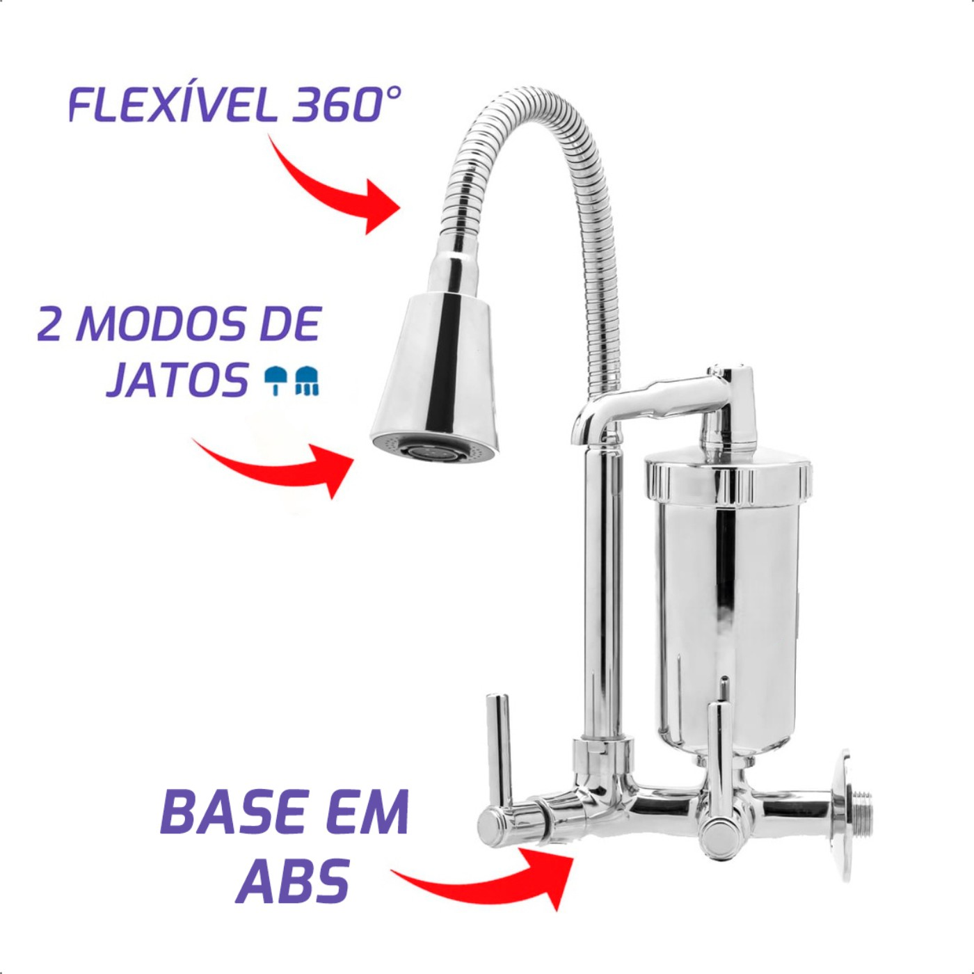 Torneira Flexivel Com Filtro Gourmet Parede Cone Abs - Imagem 3